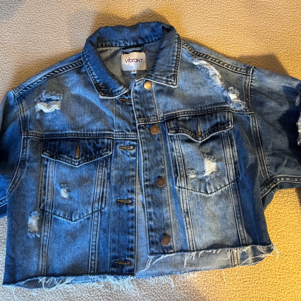 Vibrant Distressed Blue Denim Jacket